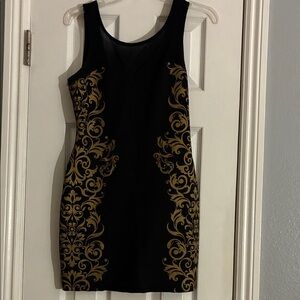Chic Black and Gold Patterned Mini Dress